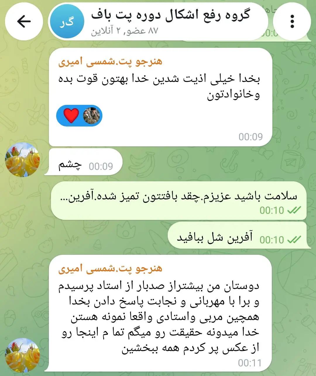رضایت هنرجو از پشتیبانی و راهنمایی دوره سبد پت
